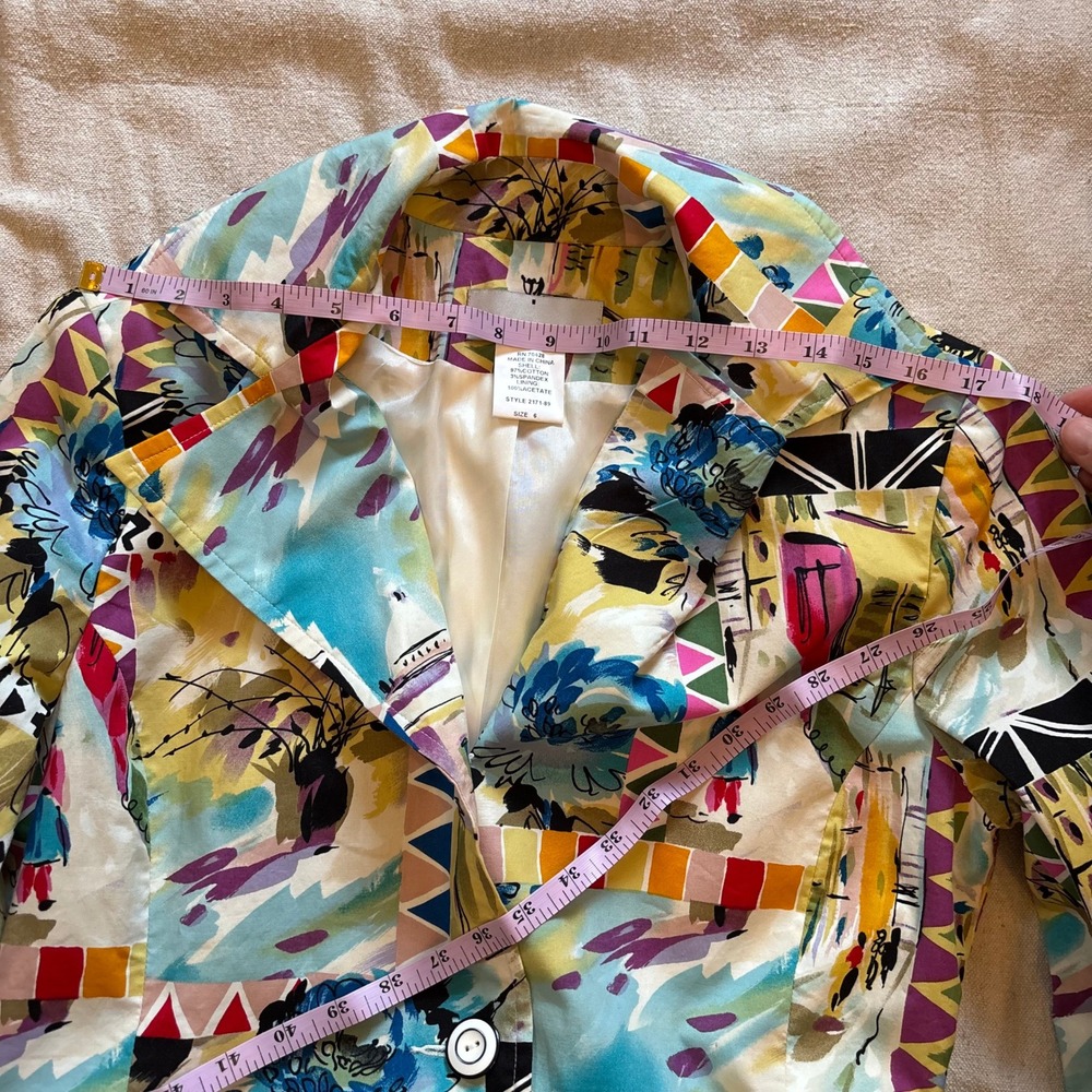 Sharon Young Multi Color‎ Abstract Art Print Cotton Blend A-Line Coat Size 6 - Picture 5 of 8